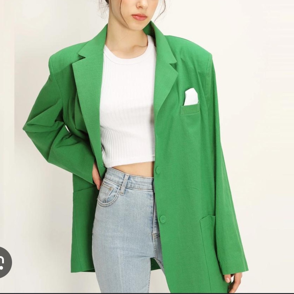 STORETS Briana Oversized Green Boyfriend Handkerchief Cotton Blazer, Size S/M
